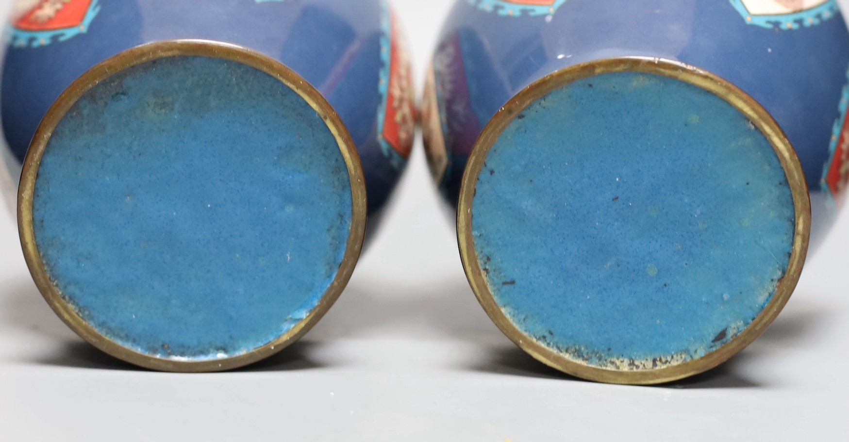 A pair of Japanese cloisonné enamel vases, probably Kyoto, early 20th century, 25cms high